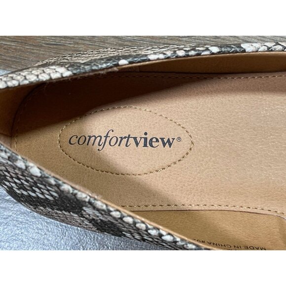 Comfortview Womens Snakeskin Pattern & Beige Cap Toe Flats Size 8 Wide width - Picture 9 of 9